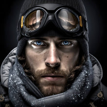 Lade das Bild in den Galerie-Viewer, Poster Abenteuerlicher Mann mit eisblauen Augen im Schnee Quadrat