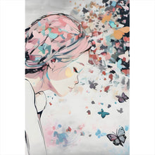 Lade das Bild in den Galerie-Viewer, Spannrahmenbild Abstraktes Mädchen mit Schmetterlingen Hochformat