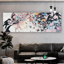 Lade das Bild in den Galerie-Viewer, Leinwandbild Abstraktes Mädchen mit Schmetterlingen Panorama