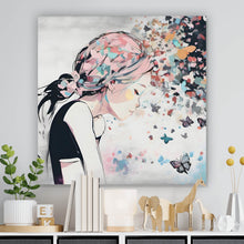 Lade das Bild in den Galerie-Viewer, Aluminiumbild gebürstet Abstraktes Mädchen mit Schmetterlingen Quadrat