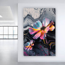 Lade das Bild in den Galerie-Viewer, Aluminiumbild Abstrakte bunte Blumen Fluid Art Hochformat
