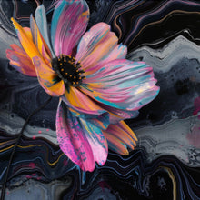 Lade das Bild in den Galerie-Viewer, Aluminiumbild gebürstet Abstrakte bunte Blumen Fluid Art Quadrat
