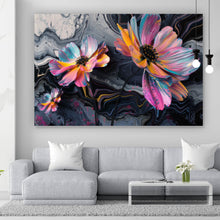 Lade das Bild in den Galerie-Viewer, Aluminiumbild gebürstet Abstrakte bunte Blumen Fluid Art Querformat