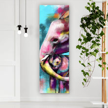 Lade das Bild in den Galerie-Viewer, Spannrahmenbild Abstrakte Elefantenmutter mit Kalb Panorama Hoch