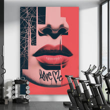 Lade das Bild in den Galerie-Viewer, Aluminiumbild gebürstet Abstrakte Kunst mit Lippen und Schriftzug Hochformat