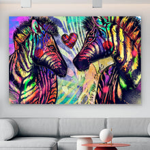 Lade das Bild in den Galerie-Viewer, Spannrahmenbild Abstrakte Zebras mit Herz Querformat