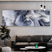 Lade das Bild in den Galerie-Viewer, Aluminiumbild gebürstet Abstrakter Marmor Blau Panorama