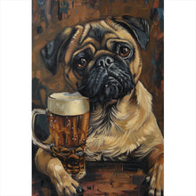 Lade das Bild in den Galerie-Viewer, Aluminiumbild Abstrakter Mops mit Bierglas Hochformat
