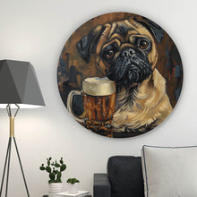 Lade das Bild in den Galerie-Viewer, Aluminiumbild gebürstet Abstrakter Mops mit Bierglas Kreis