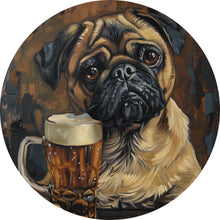 Lade das Bild in den Galerie-Viewer, Aluminiumbild gebürstet Abstrakter Mops mit Bierglas Kreis