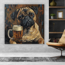 Lade das Bild in den Galerie-Viewer, Spannrahmenbild Abstrakter Mops mit Bierglas Quadrat