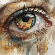 Lade das Bild in den Galerie-Viewer, Acrylglasbild Abstraktes buntes Auge Aquarell Stil Quadrat
