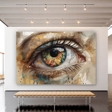 Lade das Bild in den Galerie-Viewer, Leinwandbild Abstraktes buntes Auge Aquarell Stil Querformat