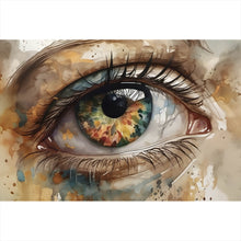 Lade das Bild in den Galerie-Viewer, Leinwandbild Abstraktes buntes Auge Aquarell Stil Querformat
