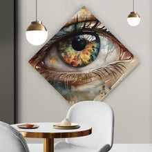 Lade das Bild in den Galerie-Viewer, Aluminiumbild Abstraktes buntes Auge Aquarell Stil Raute