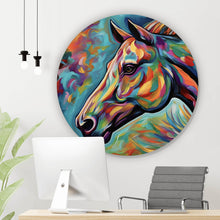 Lade das Bild in den Galerie-Viewer, Aluminiumbild gebürstet Abstraktes buntes Pferdeportrait Kreis