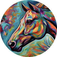 Lade das Bild in den Galerie-Viewer, Aluminiumbild gebürstet Abstraktes buntes Pferdeportrait Kreis