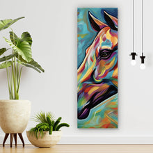 Lade das Bild in den Galerie-Viewer, Acrylglasbild Abstraktes buntes Pferdeportrait Panorama Hoch