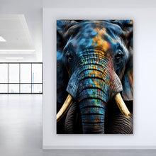 Lade das Bild in den Galerie-Viewer, Aluminiumbild gebürstet Abstraktes farbenfrohes Elefantenportrait Hochformat