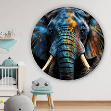 Lade das Bild in den Galerie-Viewer, Aluminiumbild gebürstet Abstraktes farbenfrohes Elefantenportrait Kreis