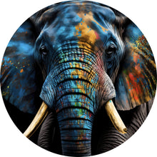 Lade das Bild in den Galerie-Viewer, Aluminiumbild gebürstet Abstraktes farbenfrohes Elefantenportrait Kreis