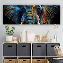 Lade das Bild in den Galerie-Viewer, Spannrahmenbild Abstraktes farbenfrohes Elefantenportrait Panorama