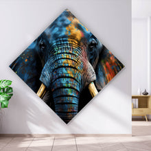Lade das Bild in den Galerie-Viewer, Acrylglasbild Abstraktes farbenfrohes Elefantenportrait Raute