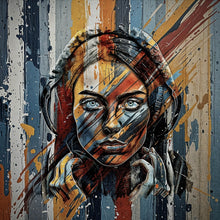 Lade das Bild in den Galerie-Viewer, Poster Abstraktes Frauenporträt mit Kopfhörern Quadrat