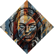 Lade das Bild in den Galerie-Viewer, Acrylglasbild Abstraktes Frauenporträt mit Kopfhörern Raute