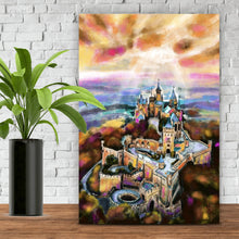 Lade das Bild in den Galerie-Viewer, Aluminiumbild gebürstet Abstraktes Gemälde einer Burg Hochformat