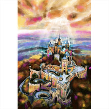 Lade das Bild in den Galerie-Viewer, Aluminiumbild gebürstet Abstraktes Gemälde einer Burg Hochformat