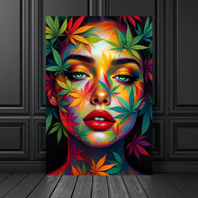 Lade das Bild in den Galerie-Viewer, Acrylglasbild Abstraktes Gesicht mit Blättermotiven Hochformat