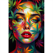 Lade das Bild in den Galerie-Viewer, Aluminiumbild Abstraktes Gesicht mit Blättermotiven Hochformat