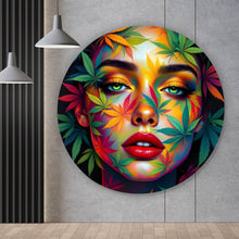 Lade das Bild in den Galerie-Viewer, Aluminiumbild Abstraktes Gesicht mit Blättermotiven Kreis
