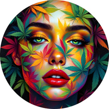 Lade das Bild in den Galerie-Viewer, Aluminiumbild Abstraktes Gesicht mit Blättermotiven Kreis