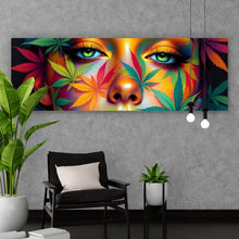 Lade das Bild in den Galerie-Viewer, Aluminiumbild gebürstet Abstraktes Gesicht mit Blättermotiven Panorama