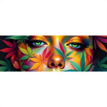 Lade das Bild in den Galerie-Viewer, Spannrahmenbild Abstraktes Gesicht mit Blättermotiven Panorama