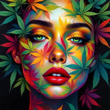 Lade das Bild in den Galerie-Viewer, Aluminiumbild Abstraktes Gesicht mit Blättermotiven Quadrat