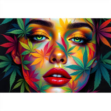 Lade das Bild in den Galerie-Viewer, Acrylglasbild Abstraktes Gesicht mit Blättermotiven Querformat