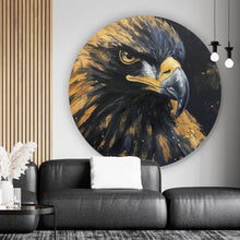 Lade das Bild in den Galerie-Viewer, Aluminiumbild gebürstet Abstraktes Portrait eines Raubvogels Kreis