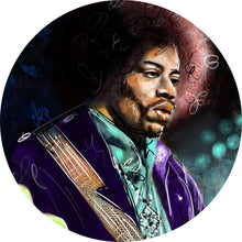 Lade das Bild in den Galerie-Viewer, Aluminiumbild gebürstet Abstraktes Portrait Jimi Hendrix Kreis
