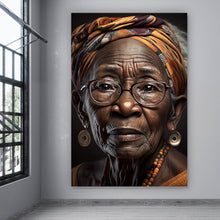 Lade das Bild in den Galerie-Viewer, Poster Ältere Frau mit Brille und buntem Kopftuch Hochformat