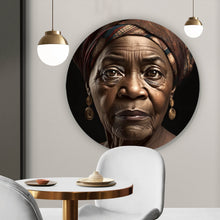 Lade das Bild in den Galerie-Viewer, Aluminiumbild gebürstet Ältere Frau mit braunem Kopftuch Kreis