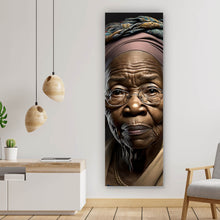 Lade das Bild in den Galerie-Viewer, Leinwandbild Ältere Frau mit traditionellem Kopftuch Panorama Hoch