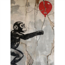 Lade das Bild in den Galerie-Viewer, Spannrahmenbild Affe hält roten Ballon Street Art Hochformat