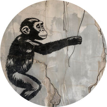 Lade das Bild in den Galerie-Viewer, Aluminiumbild Affe hält roten Ballon Street Art Kreis