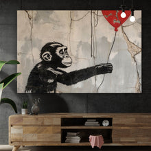 Lade das Bild in den Galerie-Viewer, Leinwandbild Affe hält roten Ballon Street Art Querformat