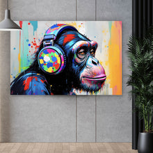 Lade das Bild in den Galerie-Viewer, Aluminiumbild Affe mit Kopfhörer Graffiti Querformat