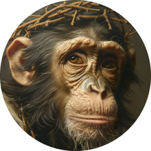 Lade das Bild in den Galerie-Viewer, Aluminiumbild gebürstet Affengesicht mit Dornenkranz Kreis