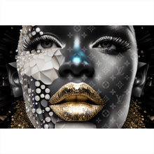 Lade das Bild in den Galerie-Viewer, Aluminiumbild Afrikanische Frau mit Gold Querformat